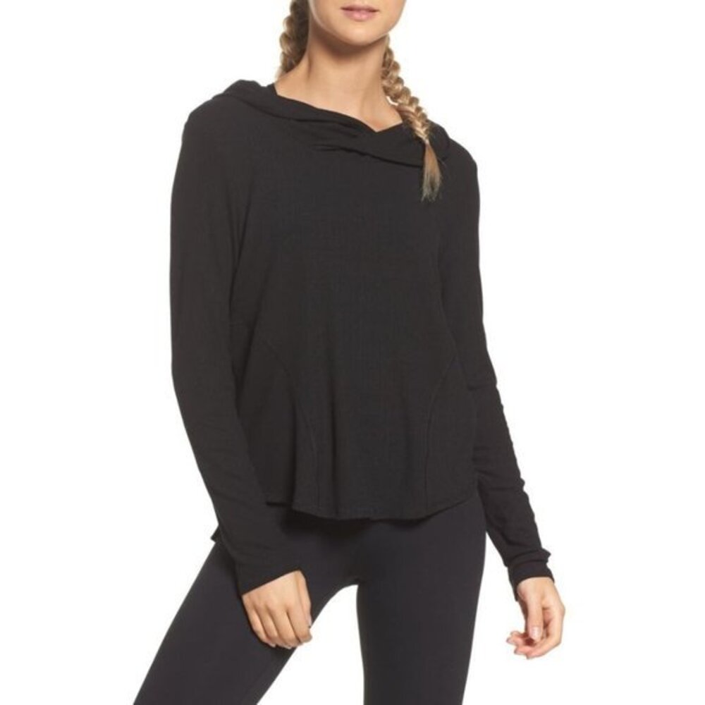 ZELLA Women’s Hoodie Black Small Ribbed Long Sleeve High Low Hem NWOT